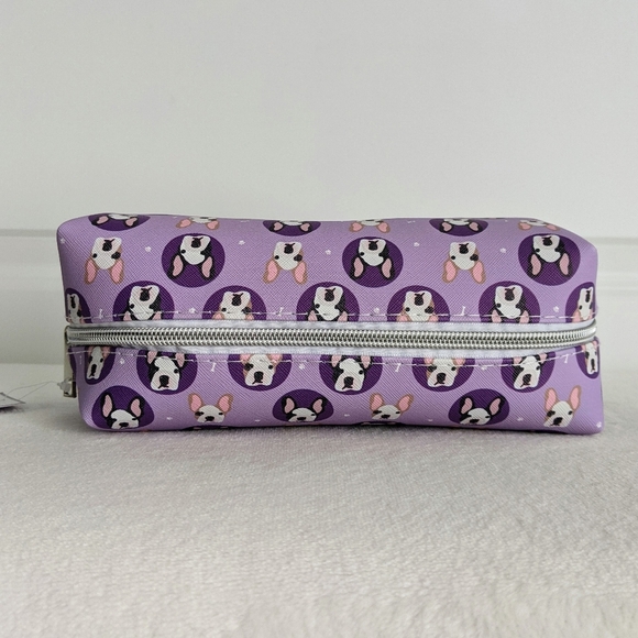Boston Terrier Frenchie Cosmetic Bag Case Saffiano Vinyl Purple Lined NWT - Picture 10 of 13